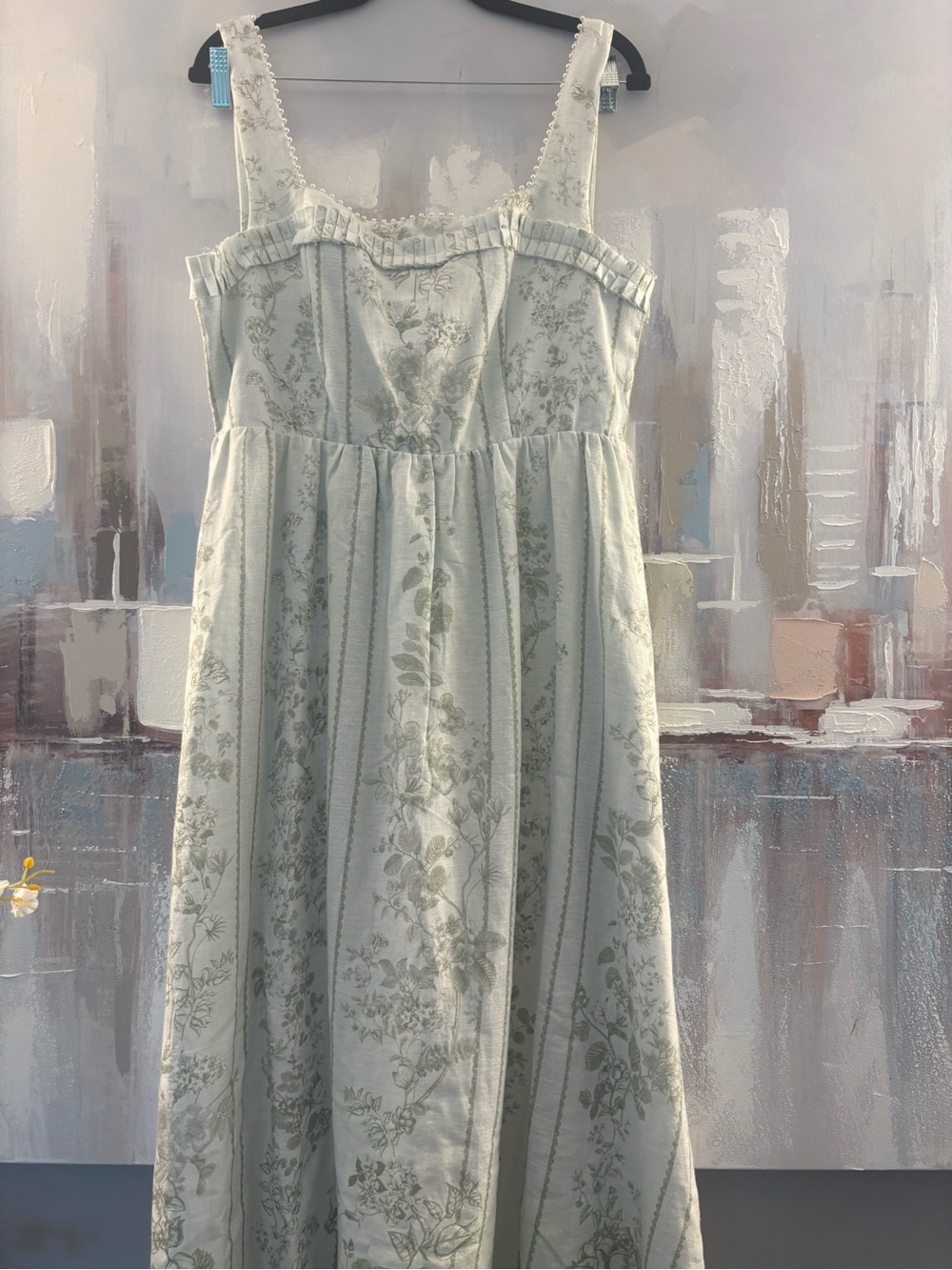 Caroline Constas Sage Green Floral Cottagecore Midi Dress Romantic Prairie Summe - Picture 5 of 9